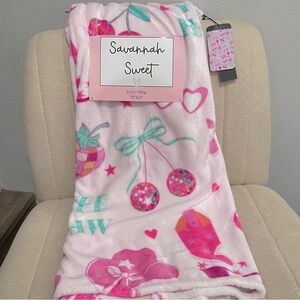 NEW Savannah Sweet Plush Throw Blanket‎ Disco Cherry Strawberry Cowboy Boots Hat
